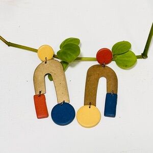 Colorful Geometric Brass Earrings